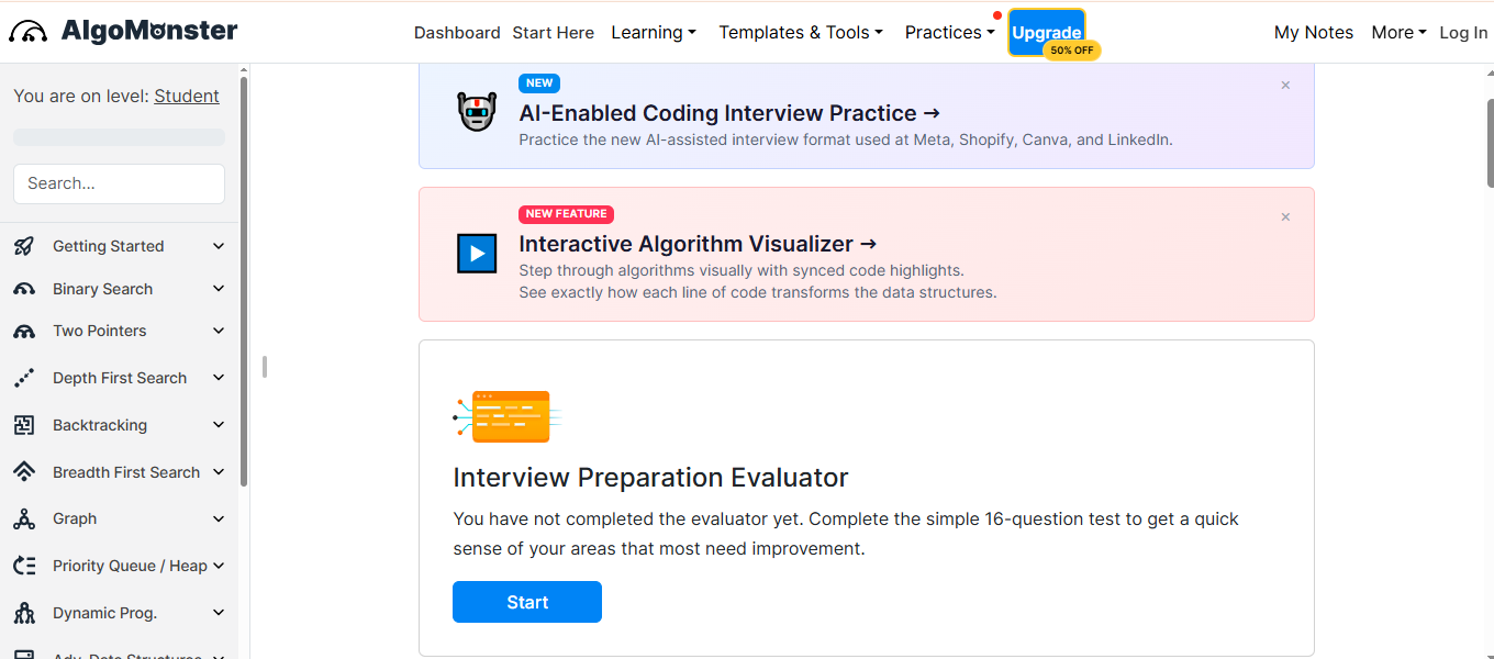 AlgoMonster AlgoMonster — Best for Learning Patterns, Not Just Problems